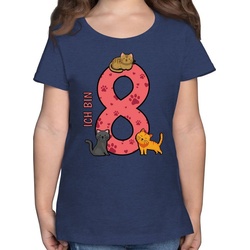 Shirtracer T-Shirt Katzen Achter – 8. Geburtstag – Mädchen Kinder T-Shirt kinder mädchen geschenke 8 jahre – katze t-shirt – katzen tshirt blau 128 (7/8 Jahre)