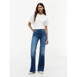 Tommy Hilfiger Bootcut-Jeans "FLARE KATY RW", Damen, Gr. 29, Länge 30, blau (katy mid), Denim/Jeans, Obermaterial: 78% Baumwolle, 12% Lyocell, 7% Elastomultiester, 3% Elasthan, unifarben, lang, Jeans, Baumwollmischung, Stretch, in ausgestellter Form