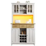 TavilaEcon Küchenbuffet Küchenhochschrank mit LED-Beleuchtung, Verstellbare Ablagen (1-St) MDF, Kippschutz, 106*40*179.5cm, mit 3 Holzfarbenen Schubladen weiß