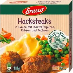 Erasco Hacksteaks in Sauce mit Kartoffelpüree, Erbsen und Möhren 480,0 g