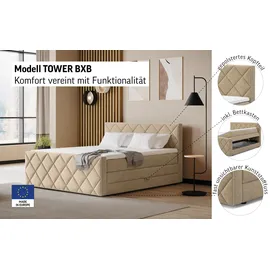 Cotta Boxspringbett COTTA "Tower inkl. Bettkasten, mit Keder in abgesetzter Farbe", dunkelgrau, keder: charcoal, B:181cm L:228cm, 100% POLYESTER (PES), Komplettbetten, Boxspringbett, in verschiedenen Breiten, Härtegraden und Farben erhältlich
