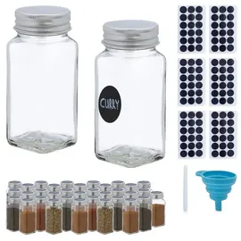 Relaxdays Gewürzgläser 36er Set, Silber,Transparent