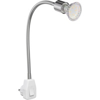 Ledscom.de Steckdosenlampe LESCH Leselampe Schwanenhals, Schalter, Chrom inkl. GU10