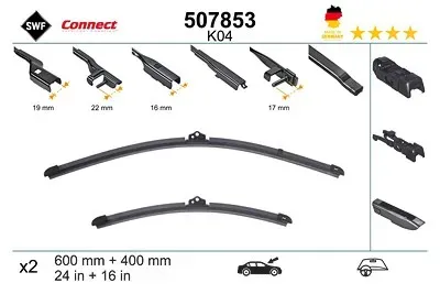 Swf Wischblatt [Hersteller-Nr. 507853] für Alfa Romeo, Alpina, BMW, Citroën, Ds, Fiat, Ford, Jeep, Mg, Opel, Peugeot, Renault, Seat, Seres, Skoda, Vau