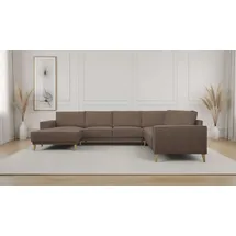 OTTO home Wohnlandschaft OTTO HOME "Oland Skandi, weicher Chenille-Stoff", braun, B:342cm H:85cm T:260cm, 100% Polyester, Sofas, Wohnlandschaft, U-Form, 342 cm, Wellenunterfederung, Skandi-Design, Massivholzfüße