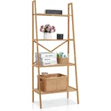 Leiterregal Bambus, 4 Ebenen Bücherregal, Standregal Natur, für Heimbüro und Wohnzimmer, 60 x 35,5 x 148 cm - Costway