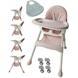 BDW - 4in1 Baby Stuhl - Hochstuhl Baby - ab 6 Monaten - Kinderstuhl mit Fußstütze, Gurt, Tisch - Kindersessel - Kinderhochstuhl, Hochstuhl Baby mit Liegefunktion, Babystuhl Klappbar - Rosa