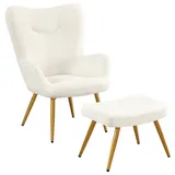 Yaheetech Ohrensessel mit Hocker Polyester 70 x 100 x 80 cm Weiß