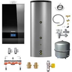 Buderus Gas-Brennwert Paket Kombigerät Logamax plus GB182i.2-25 H 25 kW in schwarz inkl. 150 l Speicher EBS-PU150