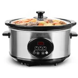 EMERIO Schongarer - Slow Cooker | 3,5L Innentopf aus Keramik (entnehmbar) | 3 Temperaturstufen | Display | Timer | Glasdeckel | 240W | Warmhaltefunktion | spülmaschinengeeignet | SC-129406