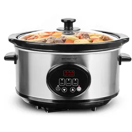 EMERIO Schongarer - Slow Cooker | 3,5L Innentopf aus Keramik (entnehmbar) | 3 Temperaturstufen | Display | Timer | Glasdeckel | 240W | Warmhaltefunktion | spülmaschinengeeignet | SC-129406