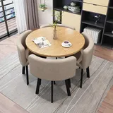 WNRLL KüChentisch, Esstisch Mit 4 StüHlen, moderner runder Küchentisch und Stoffstühle, platzsparendes Tischset für Zuhause und Büro,6,80cm