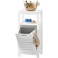 SoBuy Wäscheschrank mit ausklappbarem Wäschesacken MDF Weiß BZR67-W