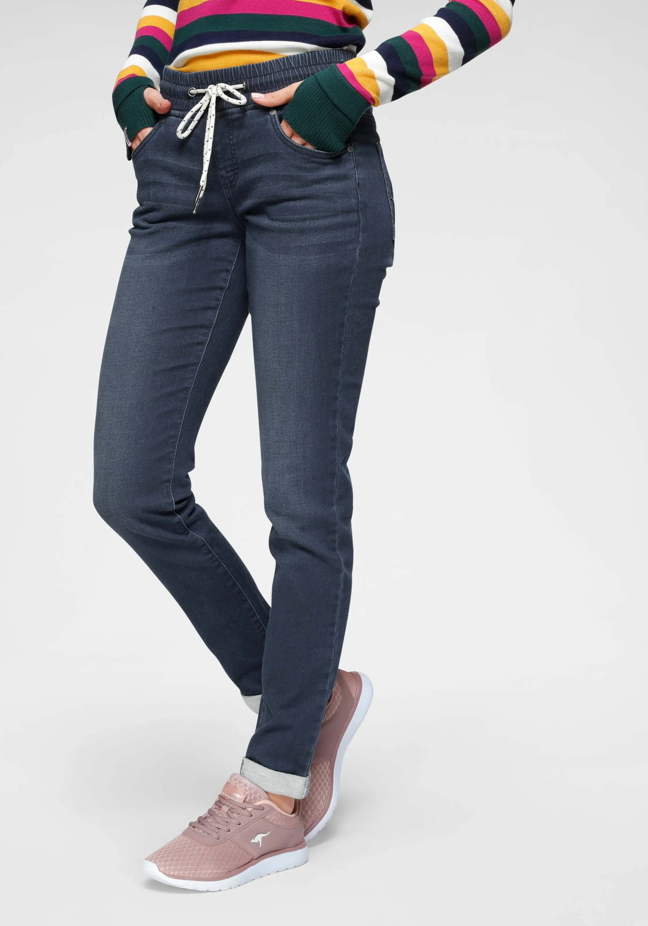 Bequeme Jeans, elastische Passform, gerade Beinform, Gr. 46 - N-Gr, blue-used, , 60592348-46 N-Gr