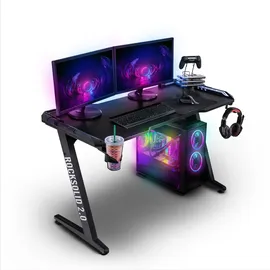 Elite Gaming-Tisch ROCKSOLID 2.0, Schreibtisch mit RGB-Beleuchtung, Carbon, Controller-Halterung uvm (2.0)