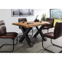 MASSIVMOEBEL24.DE Baumtisch Sheesham 160x90x77 natur gebeizt X-Beine anthrazit matt