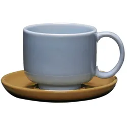 Hübsch Interior - Amare Tasse mit Untersetzer, hellblau / braun