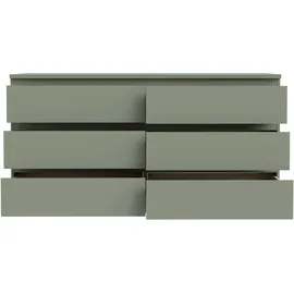 Forte EDMORE grün Salbei, B:153,9cm H:79,8cm T:42,2cm, Spanplatte, Sideboards, Kommode, große Kommode, grifflose Front, Stauraum, 6 Schubladen