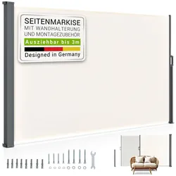 Juskys Seitenmarkise Dubai 300 x 200 cm ausziehbar blickdicht, Sichtschutz Garten, Terrasse beige