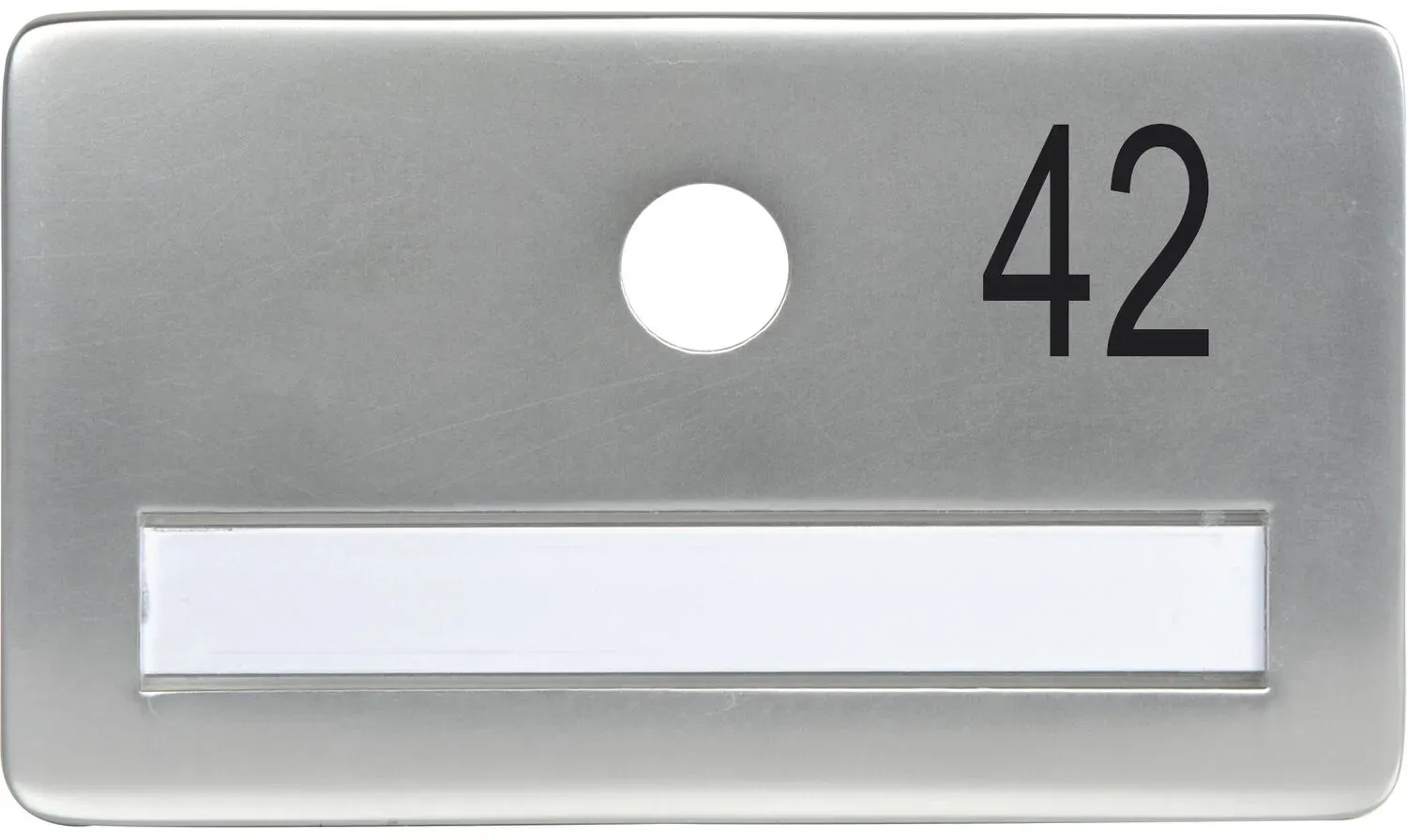 SOLIDO Namensschild ohne Spion, Bohrung ø 14, Alu silber eloxiert, Gravur Nr. 42