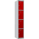 Phoenix Spind Locker grau, rot PL1430GRK, 4 Schließfächer 30,0 x 50,0 x 183,0 cm