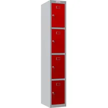 Phoenix Spind Locker grau, rot PL1430GRK, 4 Schließfächer 30,0 x 50,0 x 183,0 cm