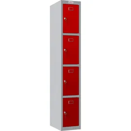 Phoenix Spind Locker grau, rot PL1430GRK, 4 Schließfächer 30,0 x 50,0 x 183,0 cm