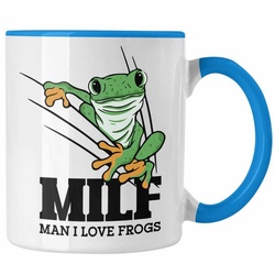 Trendation Tasse Lustige Frosch Tasse Geschenk für Froschliebhaber Lustig MILF Man I L blau