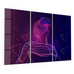 DEQORI Glasbild ‚Mann mit VR-Brille‘, ‚Mann mit VR-Brille‘, Glas Wandbild Bild schwebend modern blau|lila|rosa