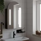 vidaXL Spiegelschrank, mit LED-Beleuchtung, Gewölbt Schwarz 42x13x70 cm - Waschbeckenschrank