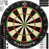 Kesser KESSER® Dartscheibe kork mit 9 Dartpfeile Professional Dartboard + 21 Pro Flights + Zubehör Steeldart Offizielles Dartscheibe 9 Pfeilen Metallspitze Profi Steeldartscheibe Dartboard inkl. Montageset
