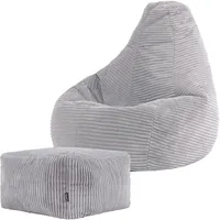 I.C.O.N. Icon Dalton Sitzsack Kinder mit Hocker, Grau, Flauschiger Cord Stoff, Sitzsack Cord mit Füllung, Bequemer Kinder Gaming Sessel, Kuschelsessel, Lese Sessel, Schlafzimmer, Kinderzimmer, Spielzimmer