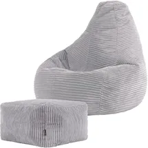 I.C.O.N. Icon Dalton Sitzsack Kinder mit Hocker, Grau, Flauschiger Cord Stoff, Sitzsack Cord mit Füllung, Bequemer Kinder Gaming Sessel, Kuschelsessel, Lese Sessel, Schlafzimmer, Kinderzimmer, Spielzimmer