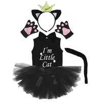 Petitebelle Kronen-Stirnband Bowtie Schwanz Handschuhe Hemd Rock 6pc Mädchen-Kostüm 1-2 Jahre Schwarze Katze
