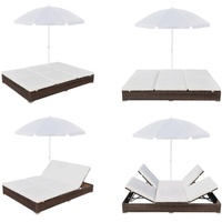 vidaXL Outdoor Loungebett mit Sonnenschirm Poly Rattan Braun - Sonnenliege - Sonnenliegen - Liegestuhl - Liegestühle