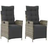 vidaXL Gartensessel mit Fußteil 2 Stk. Verstellbar Grau Poly Rattan