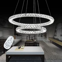 UISEBRT 48W LED Kristall Design Hängelampe Deckenlampe Pendelleuchte Hängeleuchte Zwei Ringe für Wohnzimmer Esszimmer