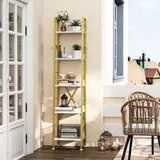 YITAHOME Bücherregal mit 5 Ebenen, industrielles Leiterregal, freistehendes Bücherregal, Holzregale und Metallrahmen, Bücherregal, modernes Regal für Wohnzimmer, Flur, Büro, Goldenes Bücherregal