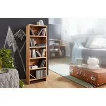 FineBuy CD Regal Massivholz Standregal 90 cm CD-Aufbewahrung 5 Fächer Bücherregal Natur Landhaus-Stil