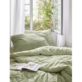 IRISETTE Easy Soft-Seersucker Bettwäsche 135x200 Melange grün weiß 8514-30