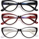 EYEURL 3er Pack Lesebrille CatEye Lesebrille Blaulichtblocker für Damen Lesebrillen Sehhilfe Brille Lesehilfe für Damen Herren mit Federscharnier