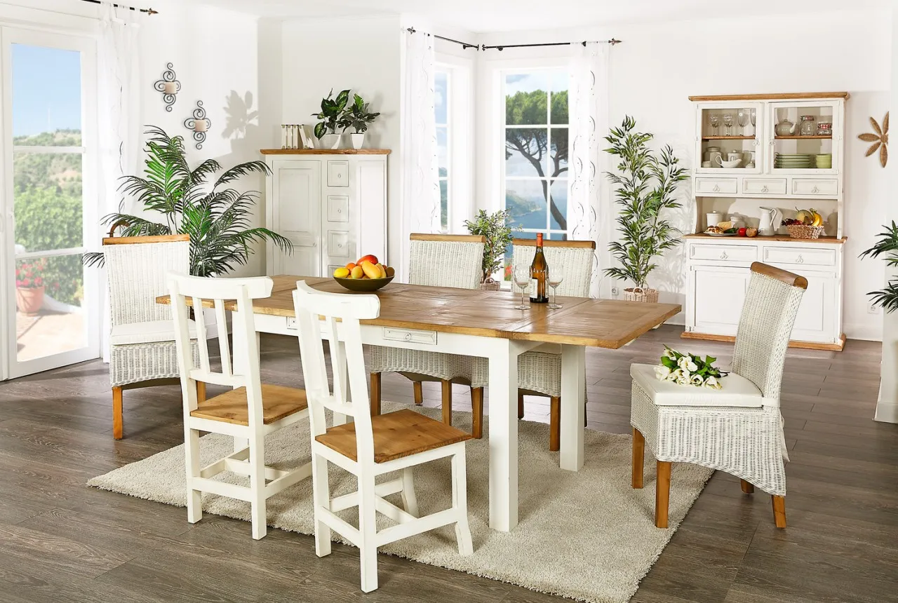 Esstisch MEXICO weiss / honig, ausziehbar, Pinie, Shabby Möbel Landhaus