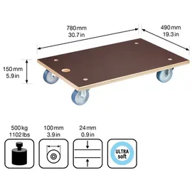 Wagner Transporthilfe MAXIGRIP 24 mm 78 x 49 x 15 cm, Rollen ultrasoft Ø 100 mm, Tragkraft 500 kg
