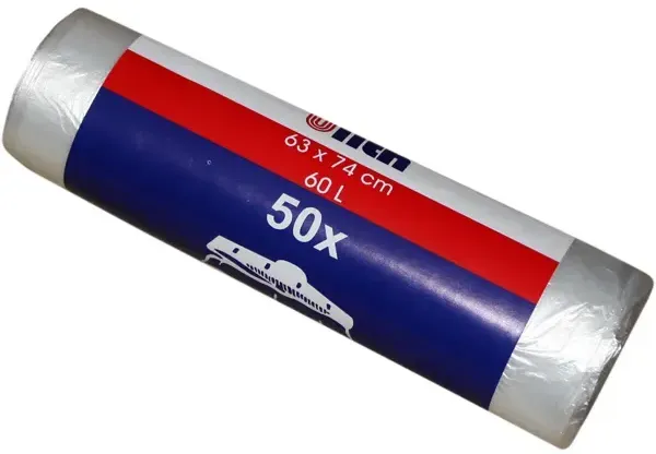 Müllbeutel transparent 60 L 6 my, 50 Stück/Rolle HDPE Material, 630 x 740 mm