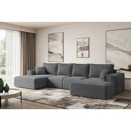 altdecor Ecksofa Cord 6-Sitzer Dunkelgrau