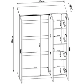 [en.casa] Kleiderschrank Bodolz 176x120x52 cm 4 Fächer