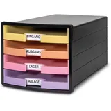 HAN Schubladenbox IMPULS gelb, orange, rosa, lila 1013-139D, DIN A4 mit 4 Schubladen, 1 St.