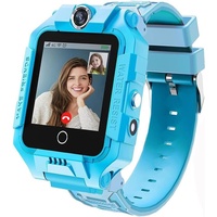 Kinder-Smartwatch 4G, wasserdichtes und sicheres Smartwatch-Telefon mit um 360° drehbarem GPS-Tracker, Anruf-SOS-Kamera WiFi (Blau)