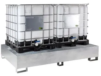 Hardwex IBC-Auffangwanne mit Gitterrost, unterfahrbar, feuerverzinkt, für 2 x 1000 l IBC