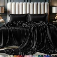 Satin-Bettlaken, King Size (4-teilig, 8 Farben), seidiges Satin-Bettwäsche-Set mit 2 Kissenbezügen, Satin-Spannbettlaken, schwarze King-Size